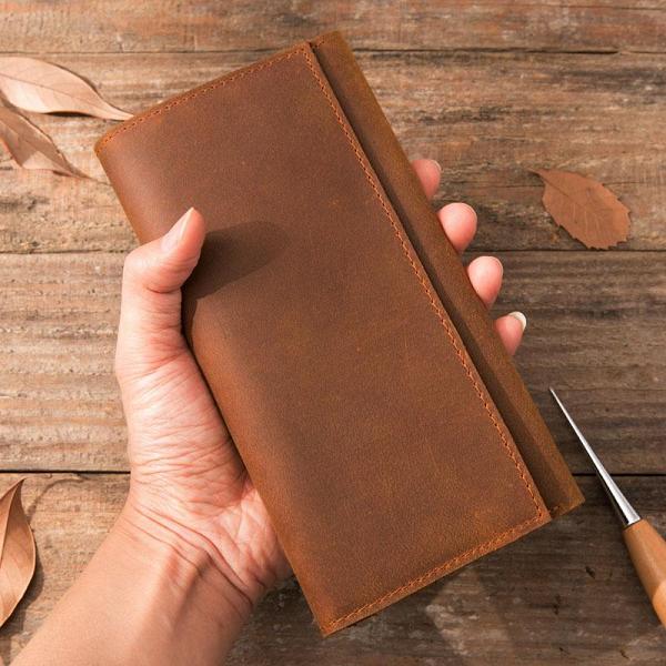Vintage Slim long Wallet Leather Mens Tan Wallet Long Wallet for Men