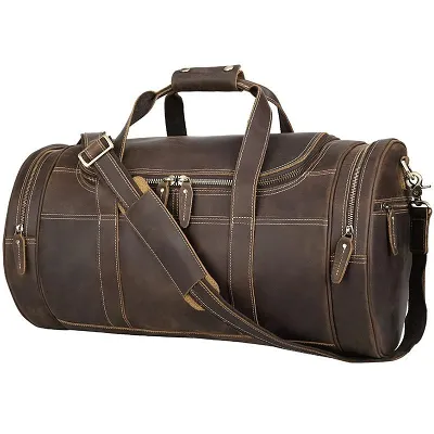 Casual Brown Leather Round Men's Large Overnight Bag Travel Bag Luggage Weekender Bag For Men