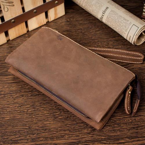 Light Brown Cool Mens long Wallet Wristlet Wallet Clutch Wallet Dark Brown Long Wallets for Men