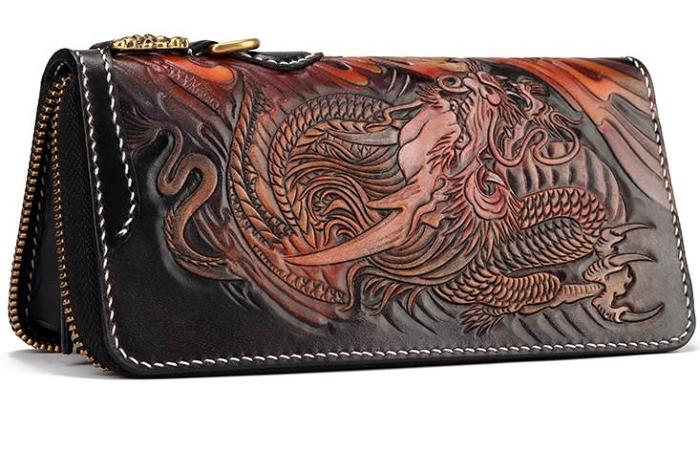 Handmade Leather Acalanatha Mens Chain Biker Wallet Cool Leather Wallet With Chain Wallets for Men