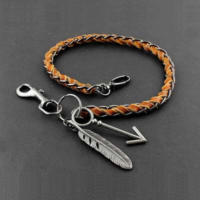 Solid Stainless Steel Leather Braided Long Wallet Chain Cool Punk Rock Biker Trucker Wallet Chain Trucker Wallet Chain for Men