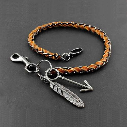 Solid Stainless Steel Leather Braided Long Wallet Chain Cool Punk Rock Biker Trucker Wallet Chain Trucker Wallet Chain for Men