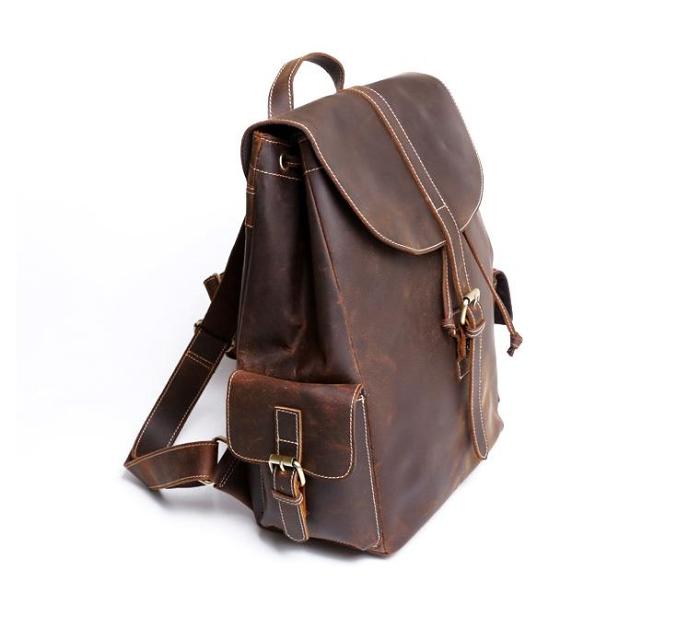 Handmade Leather Mens Cool Backpack Sling Bag Large Black Travel Bag Hiking Bag for men