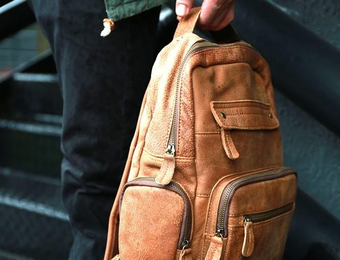 Cool Brown Mens Leather Backpack Travel Backpacks School Backpacks for men