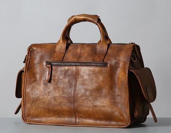 Handmade Genuine Leather Vintage Brown Mens Travel Bag Cool Messenger Bag Shoulder Bag Handbag for Men
