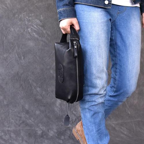 Black Leather Mens 8 HandBag Zipper Brown Clutch Bag Storage Bag For Men