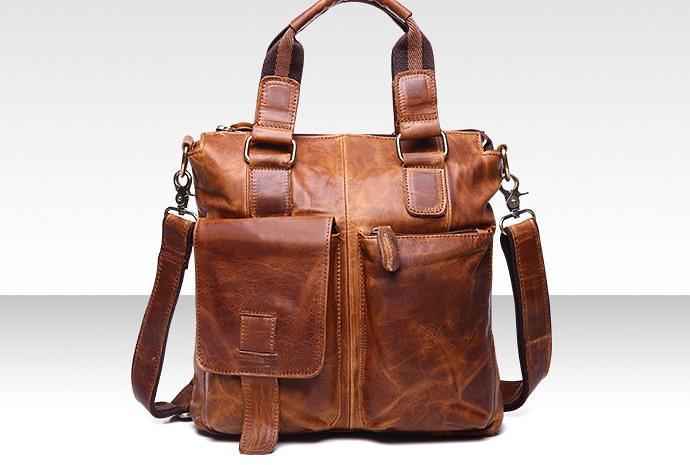 Vintage Coffee Leather Mens Briefcase Laptop Bag Business Bags Work Bag for Men