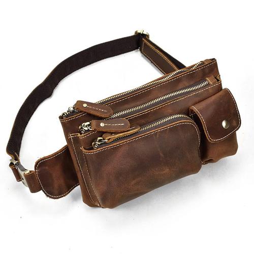 Vintage Leather Fanny Pack Mens Waist Bag Hip Pack Belt Bag for Men