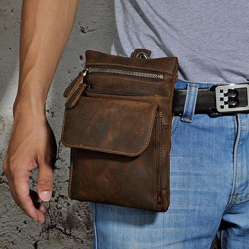 Vintage Mens Leather Belt Pouch Holster Side Bag Belt Case Waist Pouch for Men