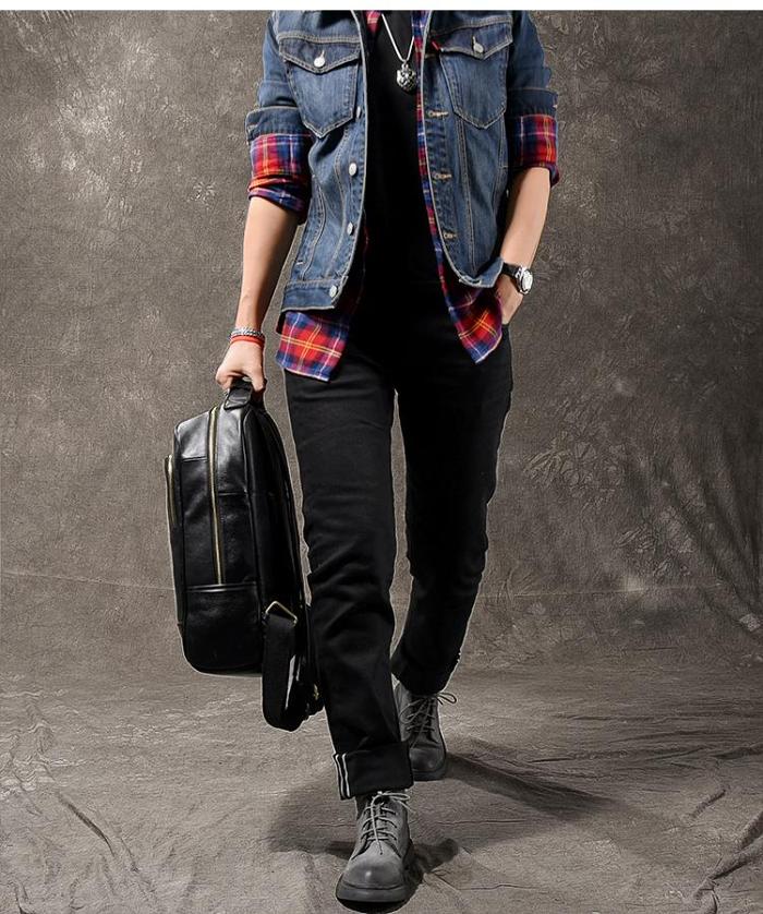 Black Leather Mens 15 Laptop Backpack Hiking Backpack Travel Backpack College Backpack for Men