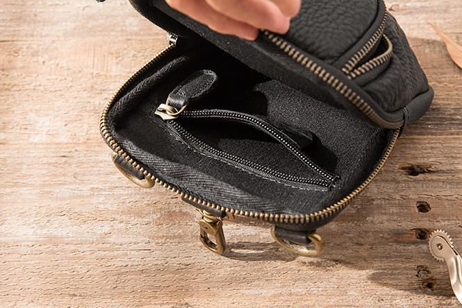 Black Leather Belt Pouch Mens Waist Bag Shoulder Bag for Men