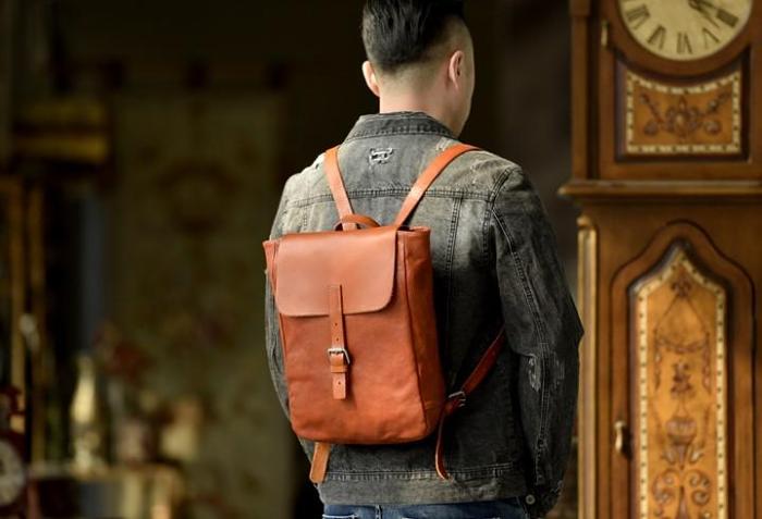Handmade Leather Mens Women Cool Backpack Sling Bag Large Brown Travel Bag Hiking Bag for men