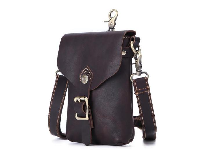 Vintage Brown Leather Men's Belt Pouch Cell Phone Holster Belt Bag Mini Side Bag For Men