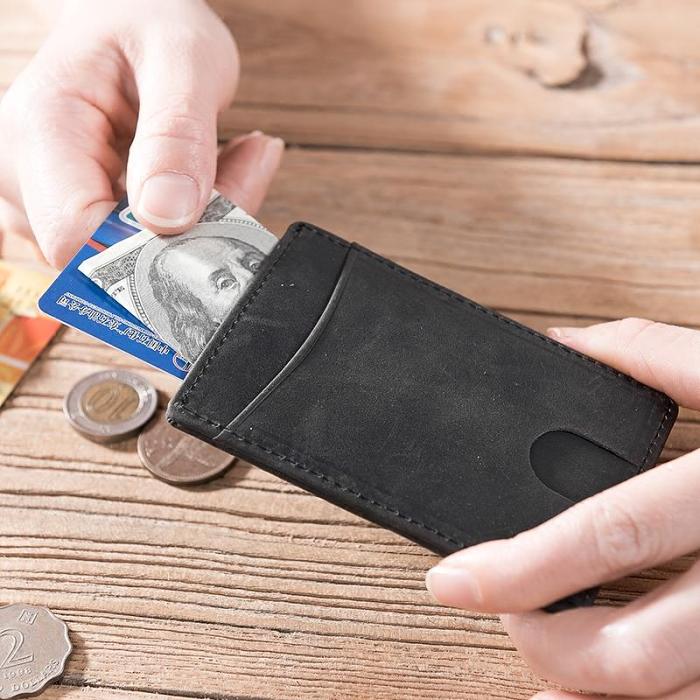 Handmade Leather Mens Cool Short Wallet Card Holder Small Card Slim Wallets for Men