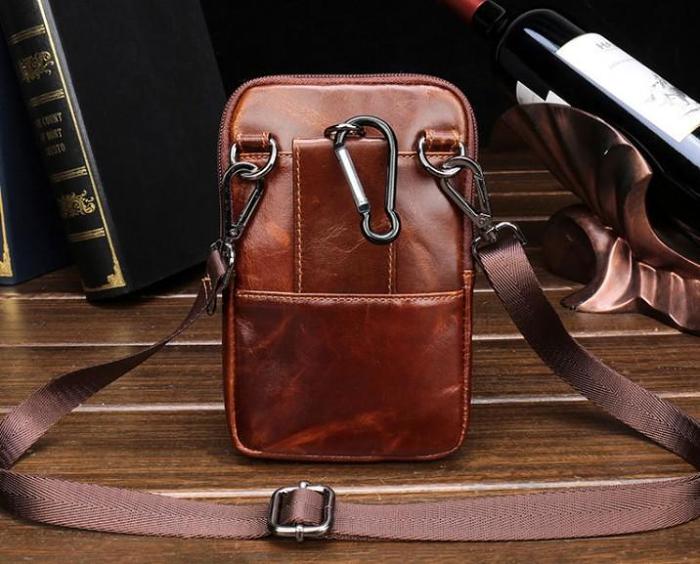 Cool Leather Mens Vintage Small Side Bag Belt Pouch Belt Bag For Men
