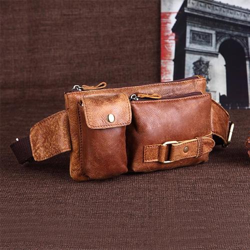 Vintage Leather Fanny Pack Mens Waist Bag Hip Pack Belt Bag for Men
