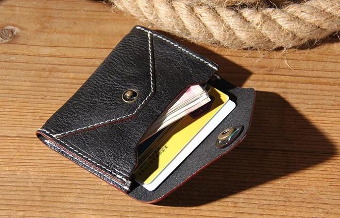 Leather Mens Card Wallet Black Small Card Wallet for Men