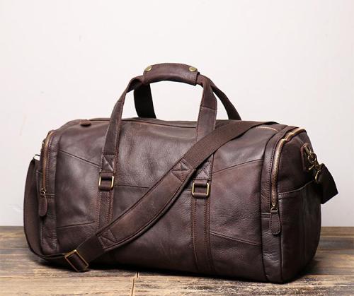 Cool Brown Leather Mens  16 Large Weekender Bag Sport Travel Bag Duffle Bag for Men