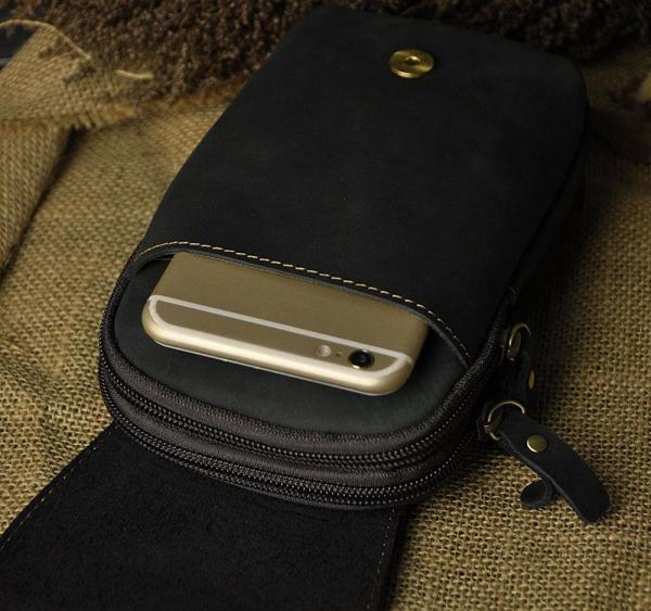 Leather Belt Pouch Mens Waist Bag Small Case for Men