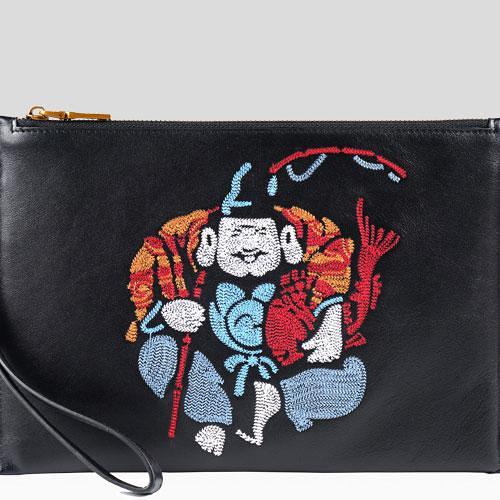 Handmade Leather Mens Cool Embroidery Wallet Zipper Clutch Wristlet Wallet for Men