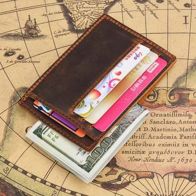 VINTAGE BROWN LEATHER MEN'S FRONT POCKET WALLETs BLACK SLIM CARD billfold WALLET SMALL WALLET FOR MEN