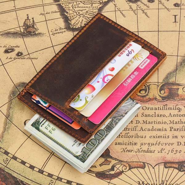 VINTAGE BROWN LEATHER MEN'S FRONT POCKET WALLETs BLACK SLIM CARD billfold WALLET SMALL WALLET FOR MEN