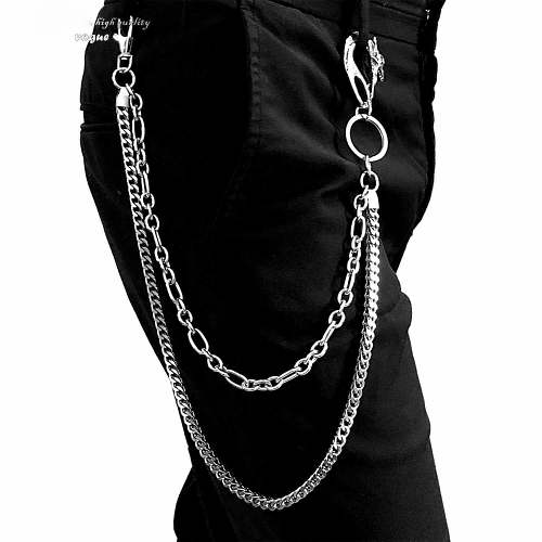 Badass Stainless Steel Mens Double Wallet Chain Long Silver Biker Wallet Chain For Men