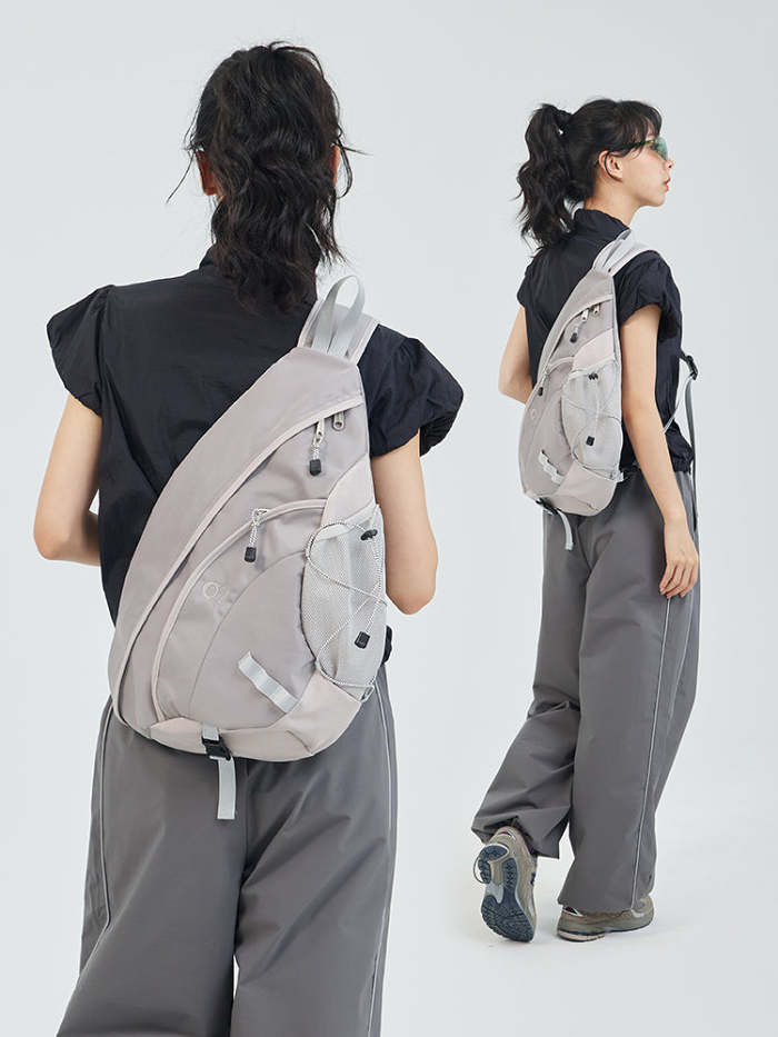 Oxford Fabric Gray Large Sling Bag For Women Waterproof Hiking Sling Bag For Big Men