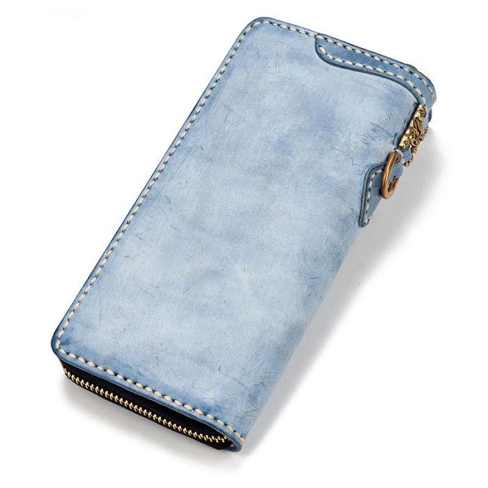 Handmade Leather Tibetan Mens Chain Biker Wallet Cool Leather Wallet Long Clutch Wallets for Men