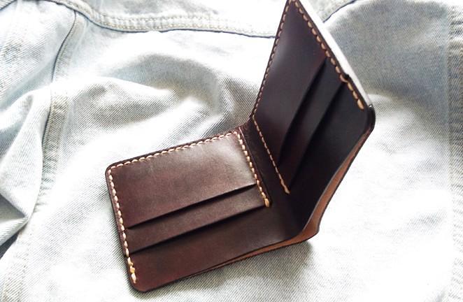 Leather Mens Slim Coffee Front Pocket Bifold Small Wallets Card Wallet for Men