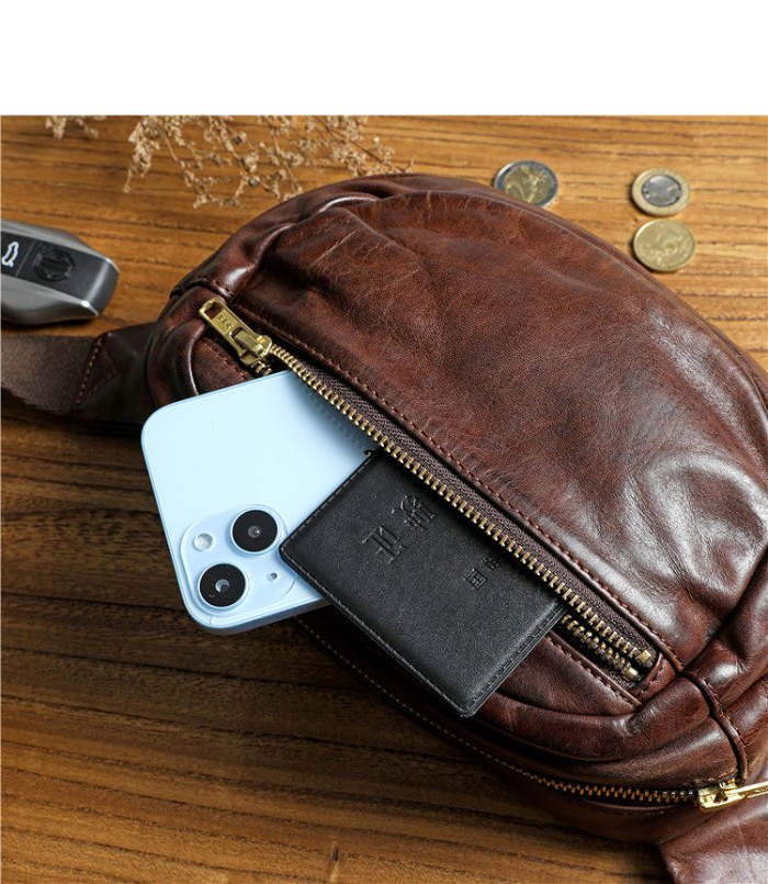 Leather Small Fanny Pack Crossbody Mens Small Chest Bag Hip Pack Small Leather Belt Bag Bumbag for Men