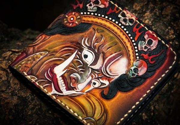 Handmade Leather Mah¨k¨la Tooled Mens billfold Wallet Cool Leather Wallet Slim Wallet for Men
