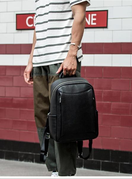 Cool Black Mens Leather Backpacks Travel Backpack 14-inch Laptop Backpack for men