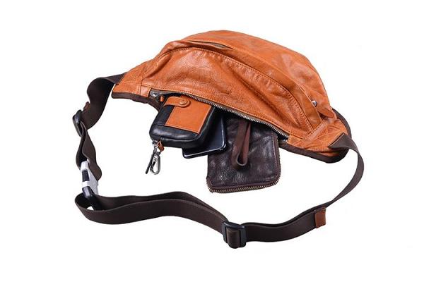 Cool Brown Leather Fanny Pack Crossbody Men Chest Bag Leather Waist Bag Hip Bag Leather Bum Pack For Men