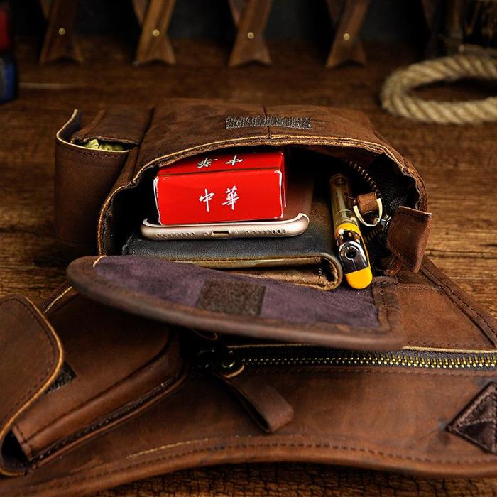 Leather Drop Leg Bag Belt Pouch Mens Waist Bag Shoulder Bag for Men