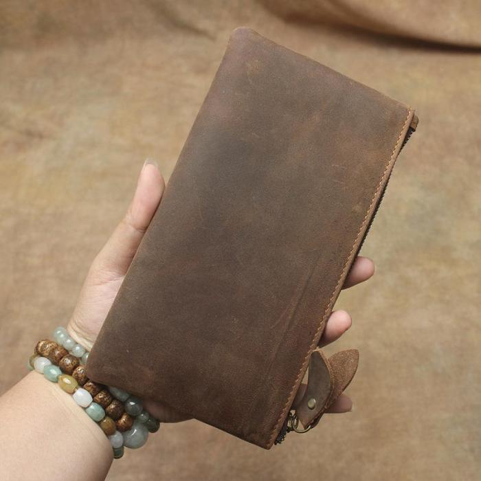 Retro MENS LEATHER SLIM ZIPPER CLUTCH WALLET PURSE BAG CLUTCH BAG FOR MEN