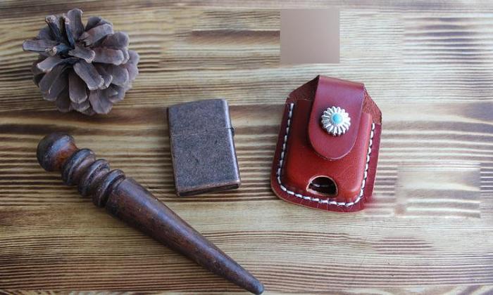 Handmade Mens Brown Leather Classic Zippo Lighter Case Zippo Lighter Holder with Belt Loop