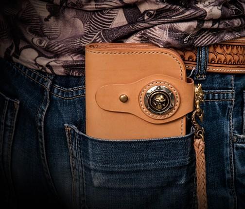 Handmade Leather Mens Chain Biker Wallet Cool Leather Wallet With Chain Wallets for Men