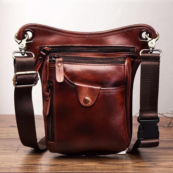 Cool Leather Biker Drop Leg Bag Mens Belt Pouch Waist Bag Shoulder Bag for Men