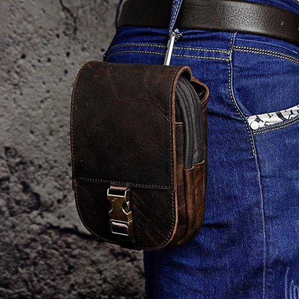 Leather Belt Pouch Mens Waist Bag Small Case for Men