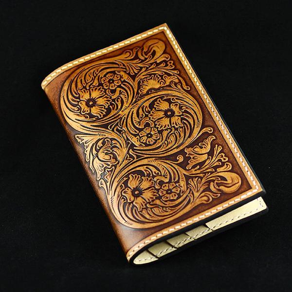 Handmade Leather Tooled Floral Mens Long Wallet Cool Leather Wallet Clutch Wallet for Men