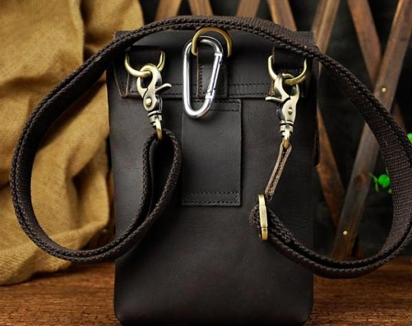 Mens Leather Small Side Bag  Waist Pouch COURIER BAG Holster Belt Case Belt Pouch for Men