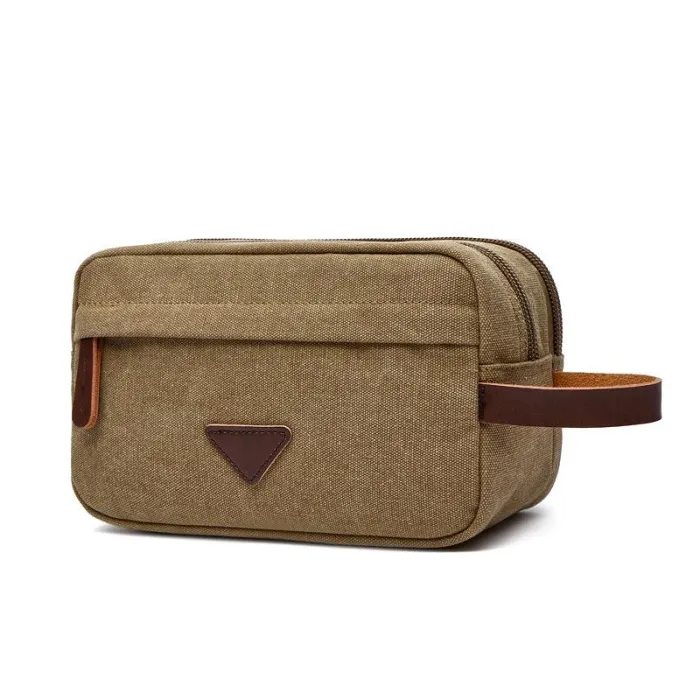 Cool Canvas Leather Mens Black Clutch Bag Mini Green Phone Bag Wristlet Bag For Men