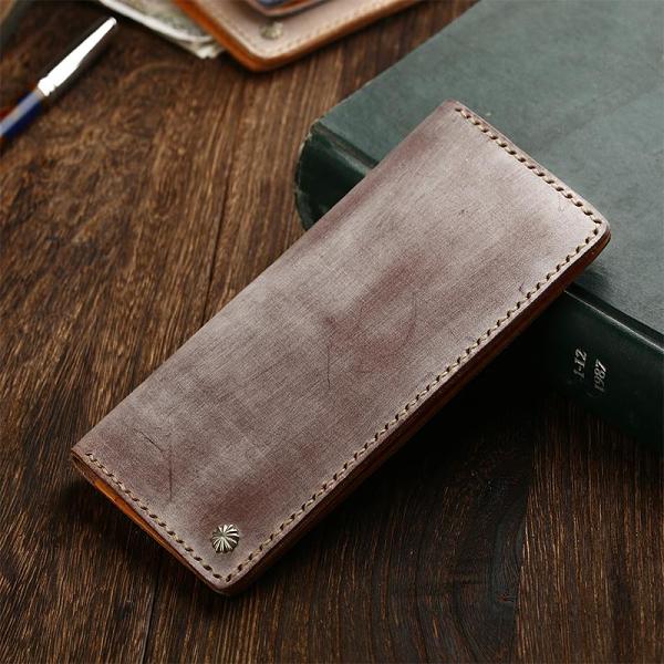 Simple Handmade Mens Brown Slim Long Wallet Blue Bifold Slim Card Wallet Clutch Wallet For Men