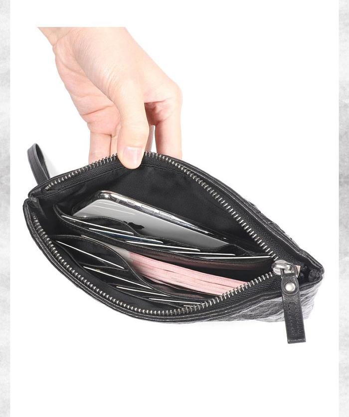 Handmade Leather Mens Black Cool Long Wallet Wirstlet Bag Ultra Thin Clutch Wallet for Men