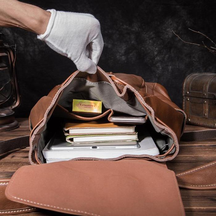 Top Brown Leather Men's Satchel Backpack Computer Backpack 14 inches School Backpack For Men