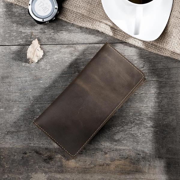 Handmade Leather Mens Clutch Wallet Cool Leather Wallet Long Phone Wallets for Men