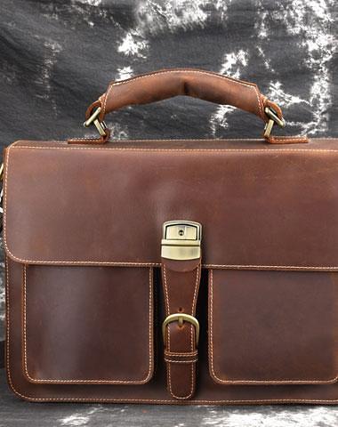 Leather Men Vintage Briefcase Laptop 15inch Handbags Shoulder Bags Work Bag For Men
