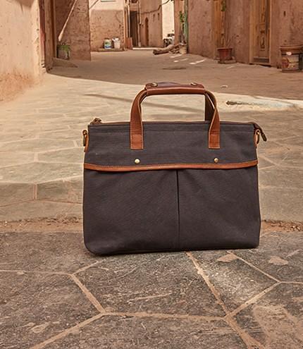 Mens Gray Canvas 14inch Briefcase Handbag Work Bag Business Bag for Men