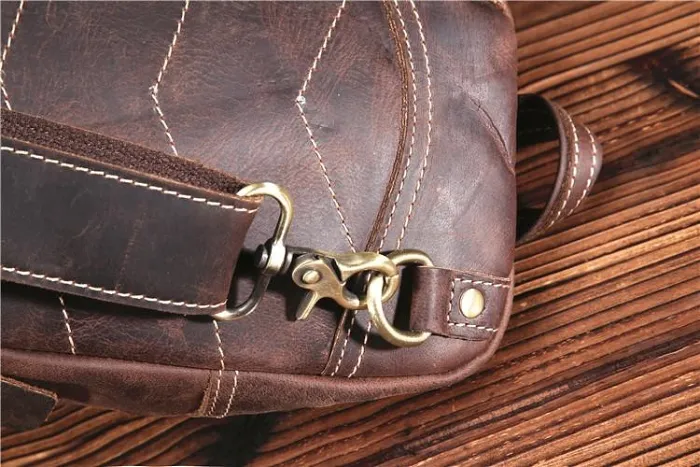 Handmade Leather Mens Cool Chest Bag Sling Bag Crossbody Bag Travel Bag Hiking Bag for men